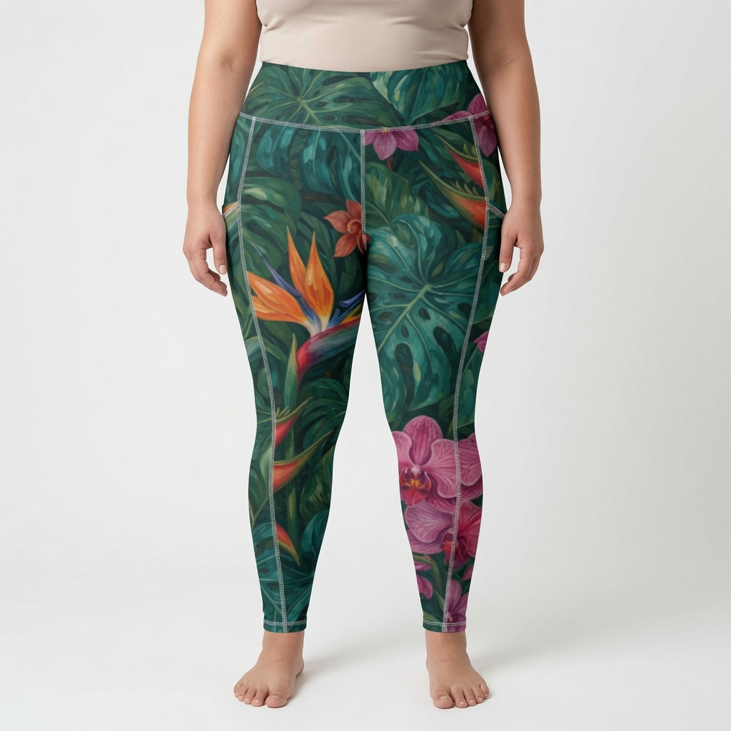 Rainforest Bloom Yoga Leggings with Pockets