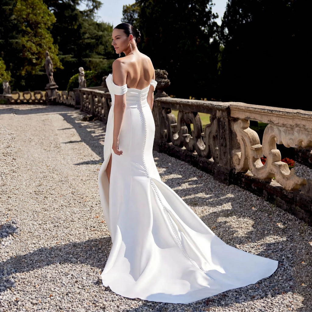 Yael Off-Shoulder Satin Mermaid Wedding Gown