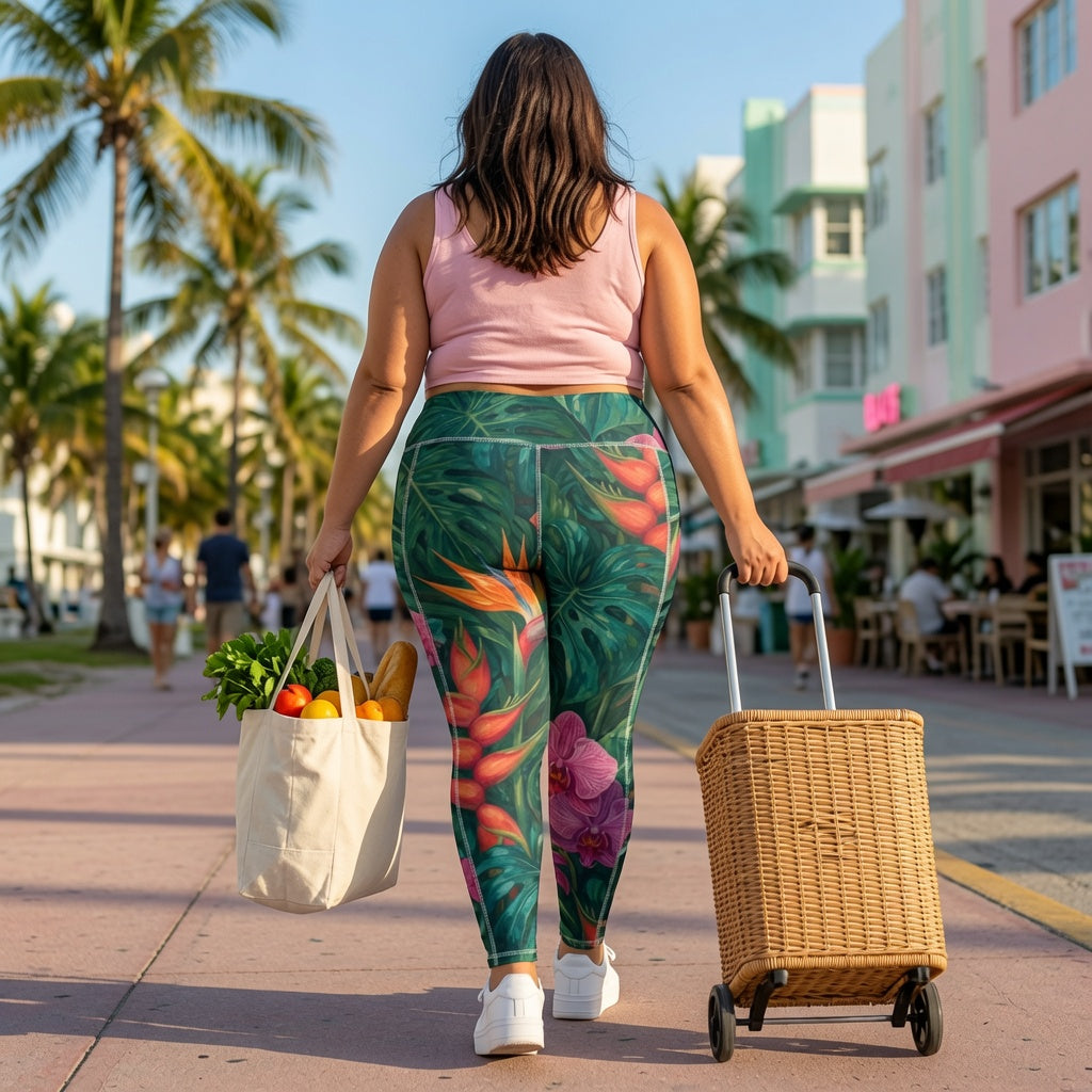 Rainforest Bloom Yoga Leggings with Pockets