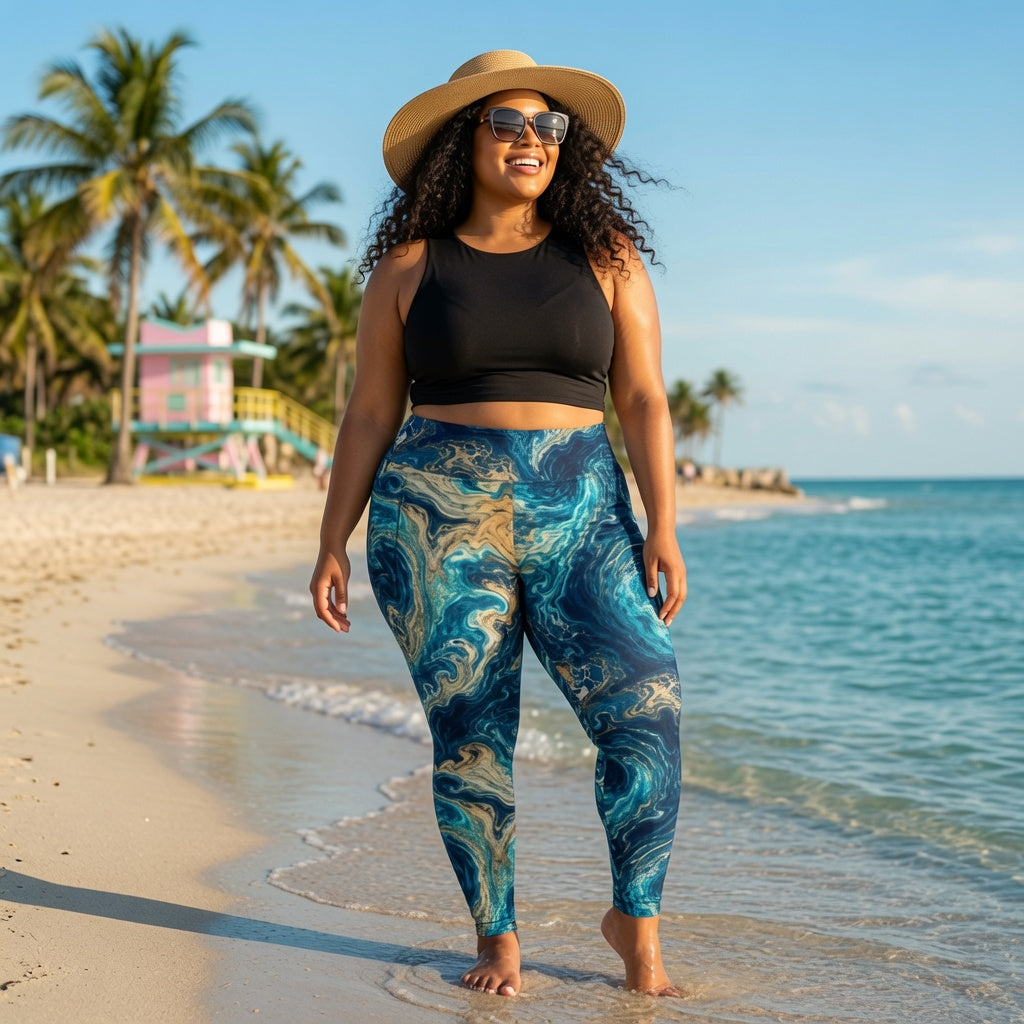 Zuri Ocean Marble Plus Size Leggings