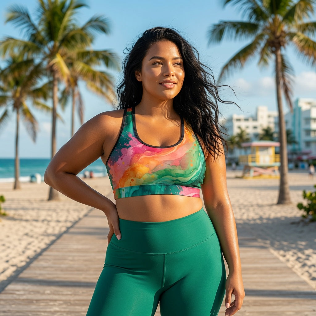 Tropical Splash Racerback Sports Bra
