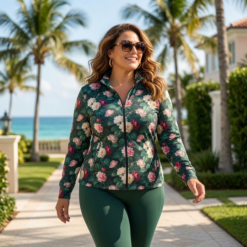 Emerald Rose Garden Zip-Up Sport Jacket