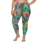 Tropical Watercolor Garden High Waist Leggings