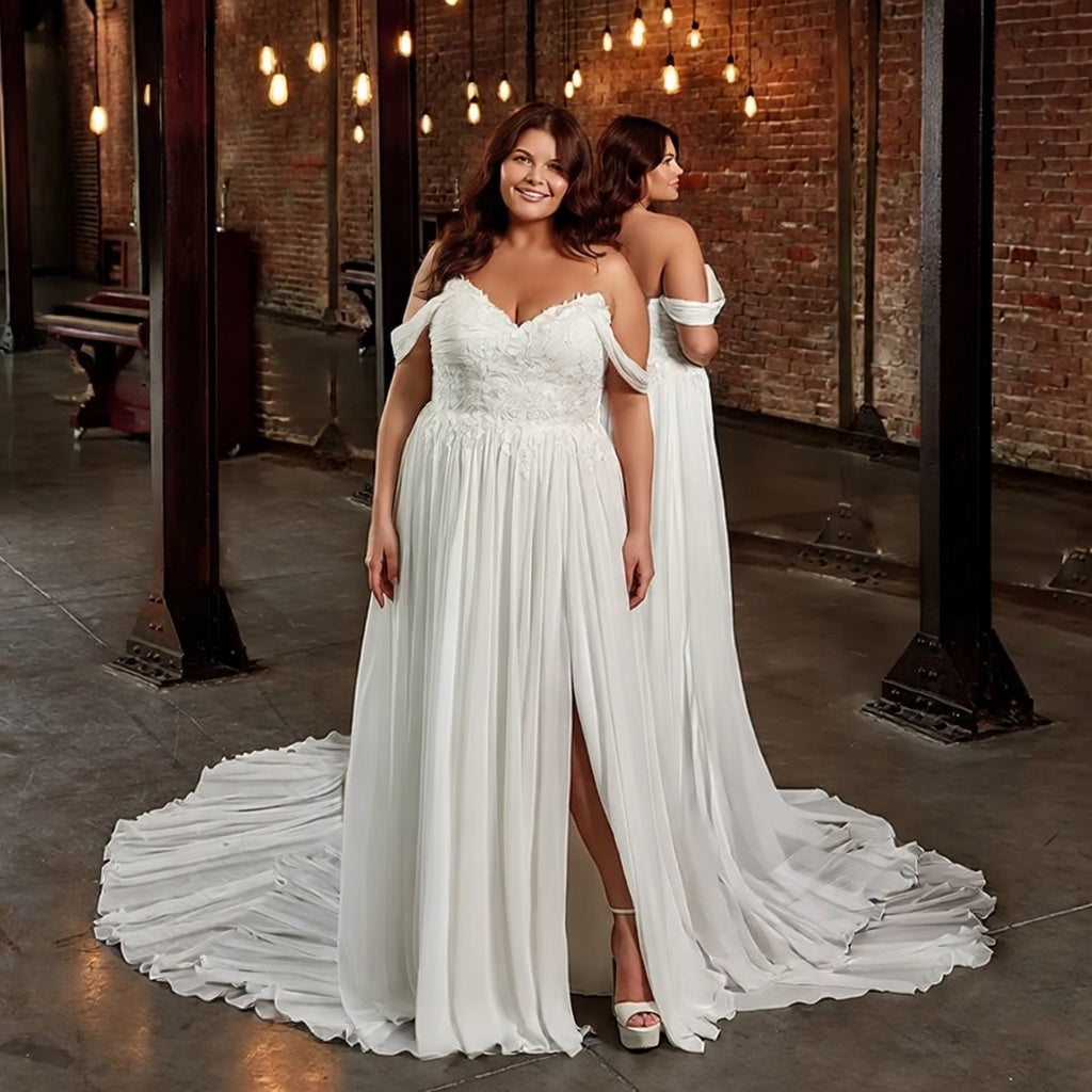 Dara Off-Shoulder Chiffon Gown