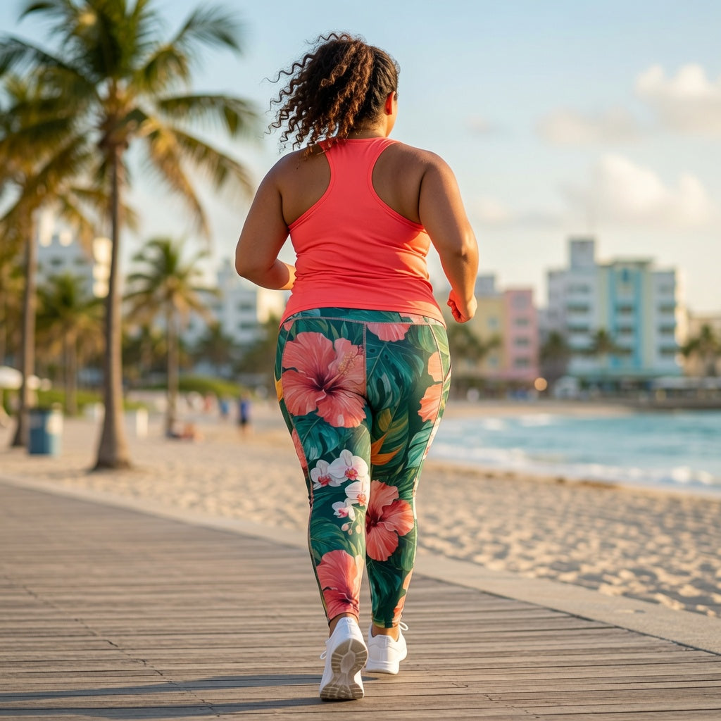 Paradise Hibiscus Print Leggings With Side Pockets
