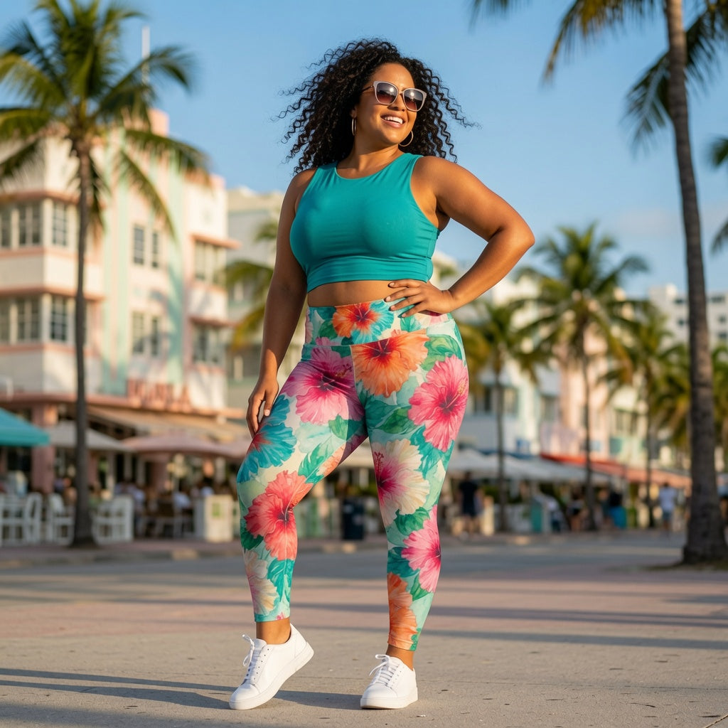 Watercolor Hibiscus Yoga Leggings