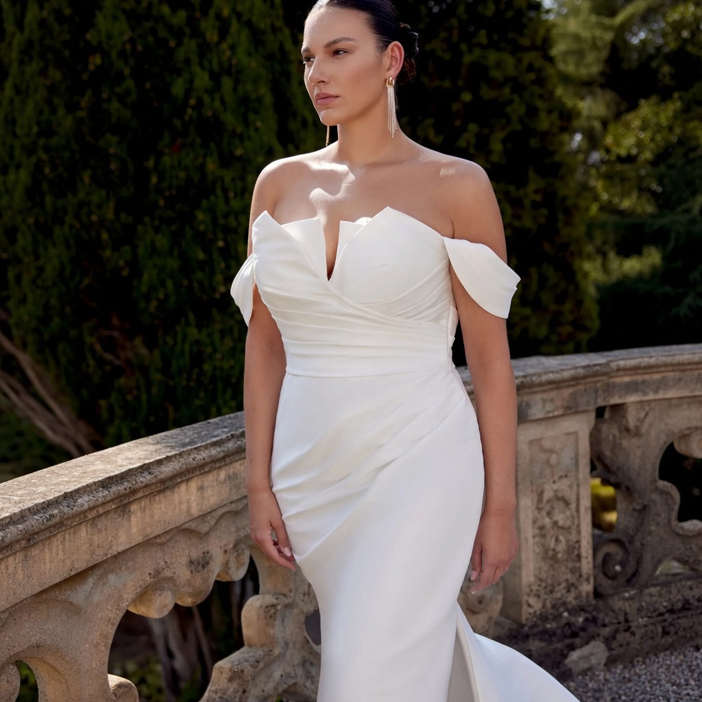 Yael Off-Shoulder Satin Mermaid Wedding Gown