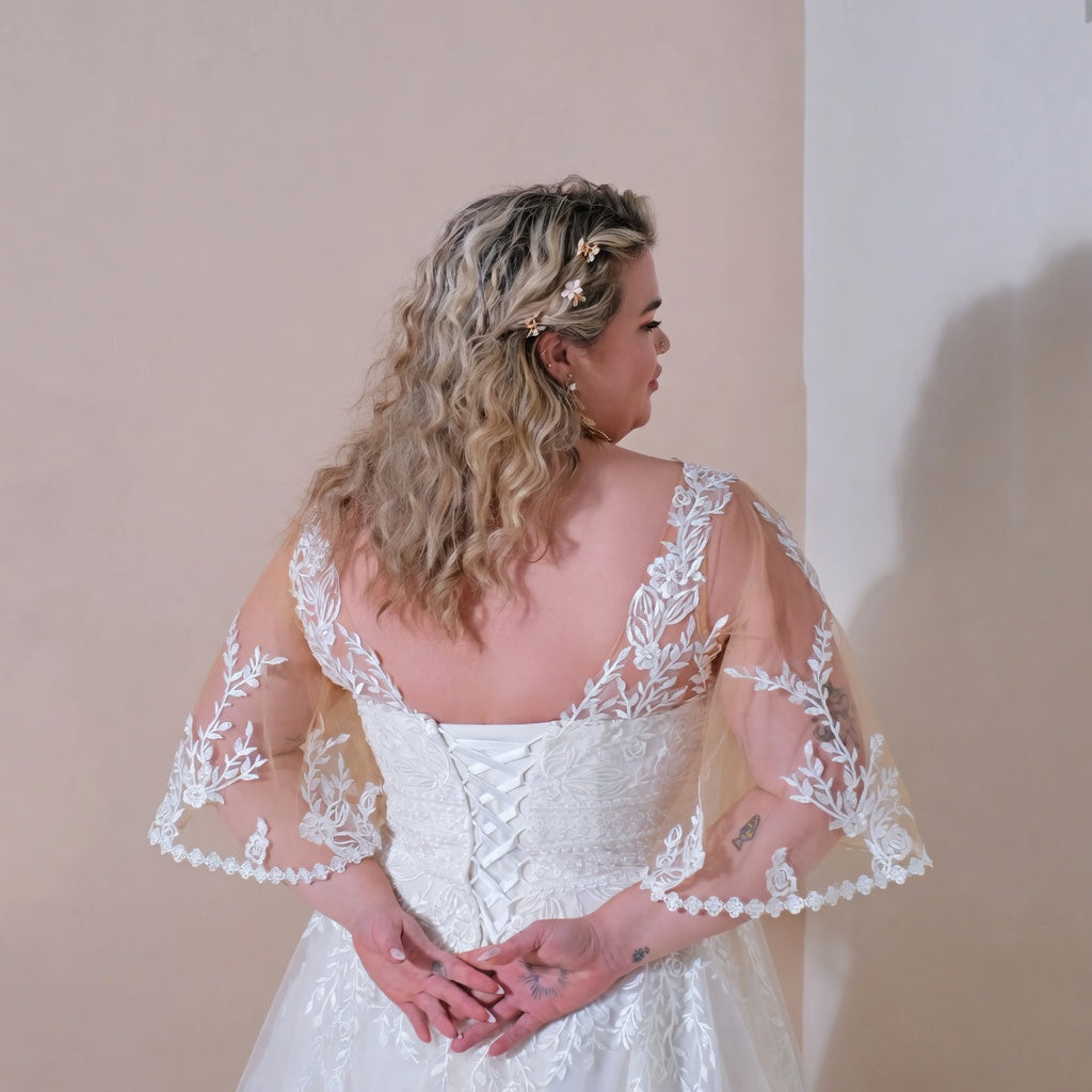 Safi Batwing V-Neck Lace Bridal Gown