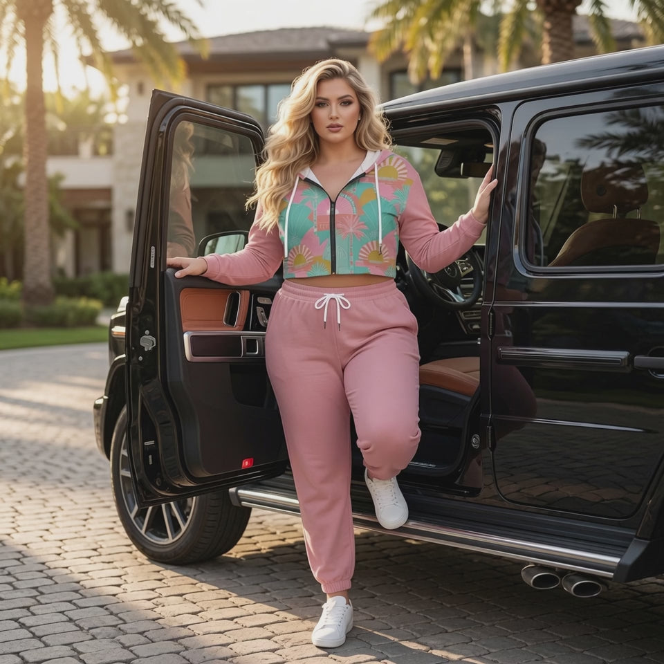 Palm Springs Vintage Crop Hoodie Set