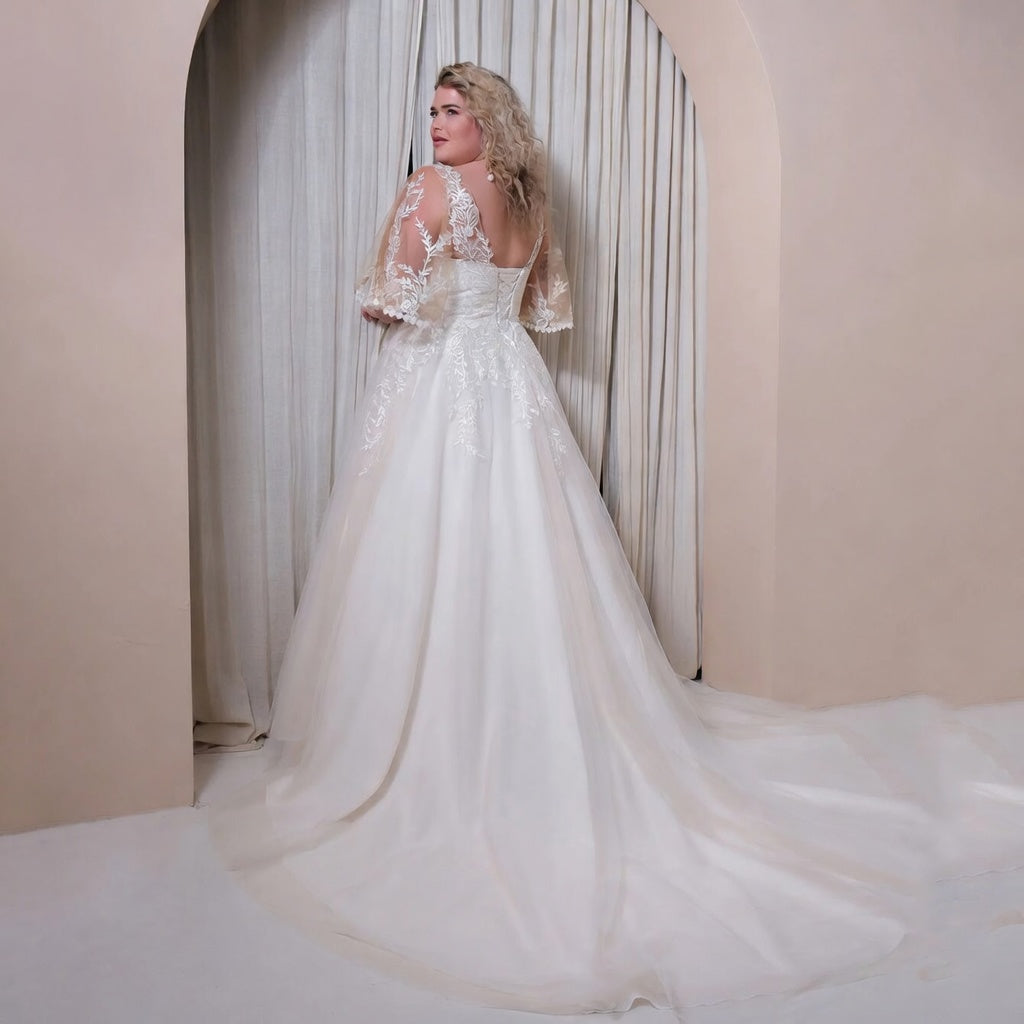 Safi Batwing V-Neck Lace Bridal Gown