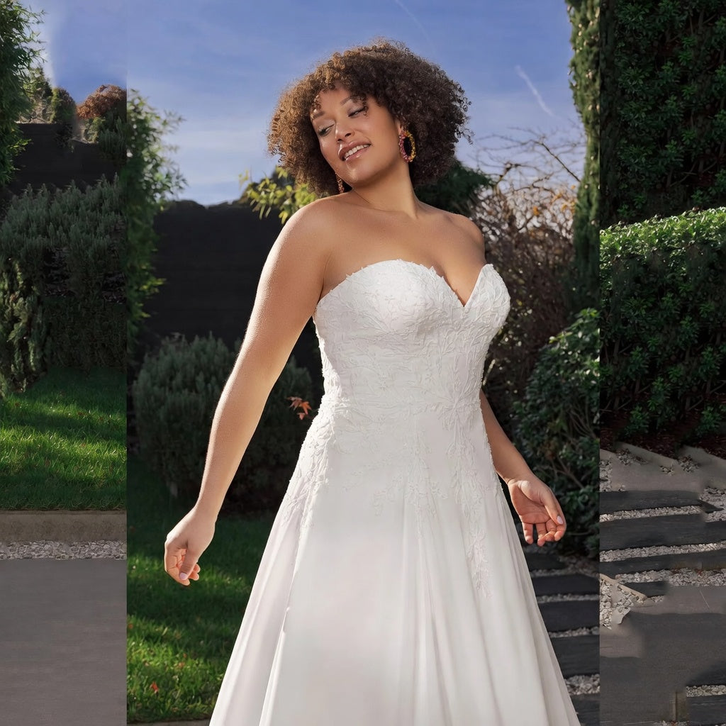 Mael Strapless Chiffon Appliqué Bridal Gown